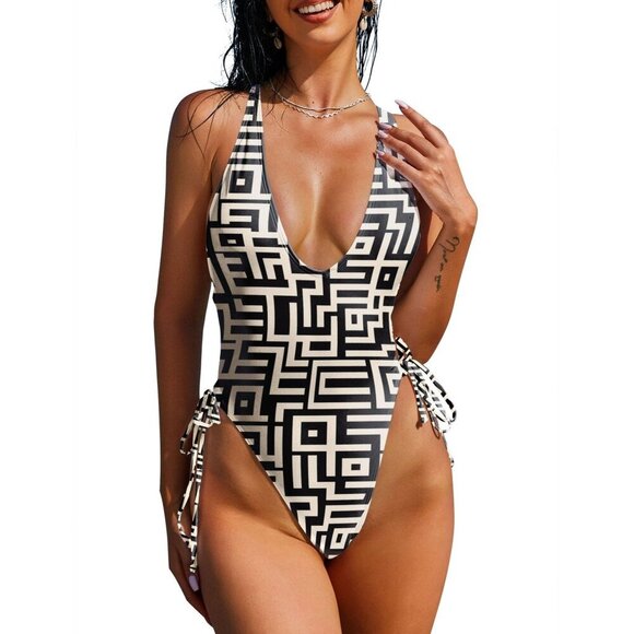 ZAFUL Plunging 1 Piece Swimsuit Backless Cross Tie High Cut Thong Bathing XL - Picture 1 of 1